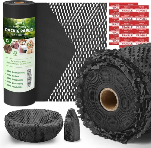 Vista 10 de Papel de embalaje de panal de abeja, papel de embalaje de 12" x 100', alternativa sustitutiva para envoltura de amortiguación de burbujas para Negro
