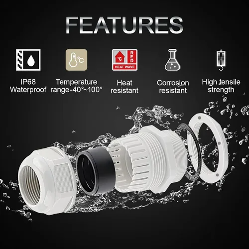 Vista 10 de LeMotech Paquete de 5 prensaestopas NPT de 1-1/4 pulgadas, impermeables, ajustables, conectores de cable de 0.945-1.260 in, juntas de nailon negro