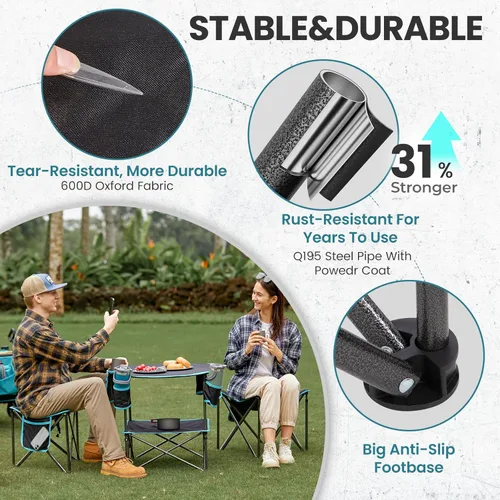 Vista 6 de FUNDANGO Taburete trípode plegable, silla de pesca portátil ligera con asiento acolchado grueso, 440 libras, sillas de campamento al aire libre
