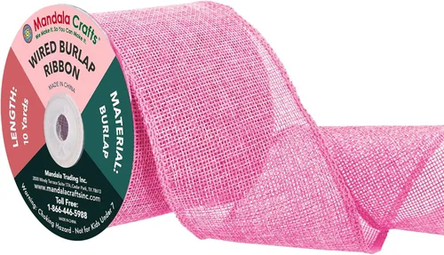 Vista 90 de Mandala Crafts Cinta de arpillera rosa con alambre de 1 pulgada de ancho para manualidades, rollo de 10 yardas de cinta rústica de arpillera