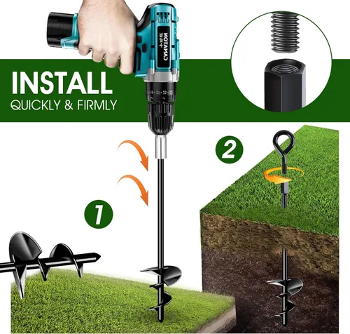 Vista 5 de Anclajes de Tierra, Anclajes para Columpios de Servicio Pesado, Anclaje de Tierra en Espiral para Trampolín, Camping, Cobertizo, Toldos, Anclaje