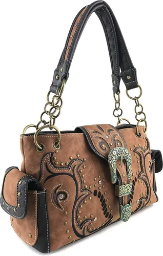 Vista 3 de Justin West Patina Girl - Bolso de mano con hebilla floral de bronce occidental