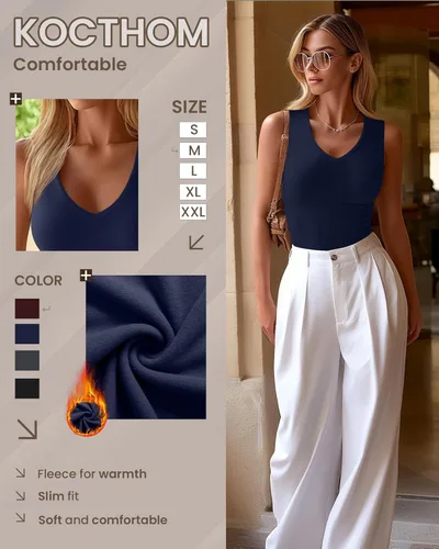 Vista 5 de Paquete de 4 camisetas térmicas sin mangas para mujer, con cuello en V, forro polar, sin mangas, cálido, chaleco de capa base