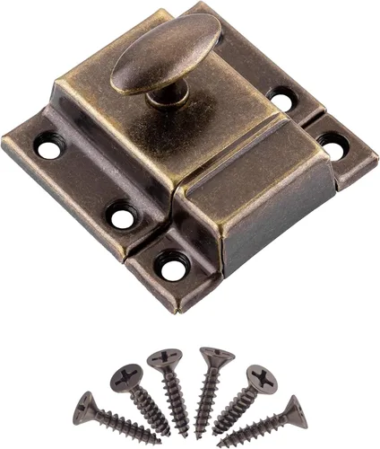 Pestillo grande para puerta de gabinete de latón antiguo estampado – 2 1/8 pulgadas × 2 1/8 pulgadas – Pestillo de puerta de armario con resorte