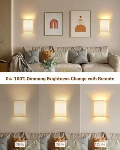 Vista 6 de FINCMY Juego de dos apliques de pared a pilas, 18 colores RGB, luces de pared adhesivas con control remoto, intercambiables regulables con tela