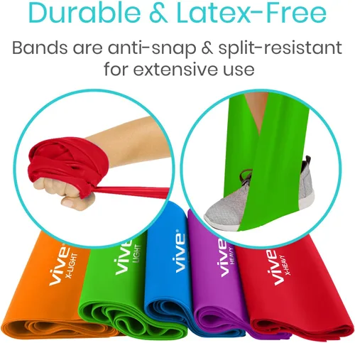 Vista 3 de Vive Resistance Bands for Working Out (5 Pack) - Exercise & Workout Resistance Kit - Stretch, Elastic Loop Bands for Physical Therapy, Pilates, Yoga