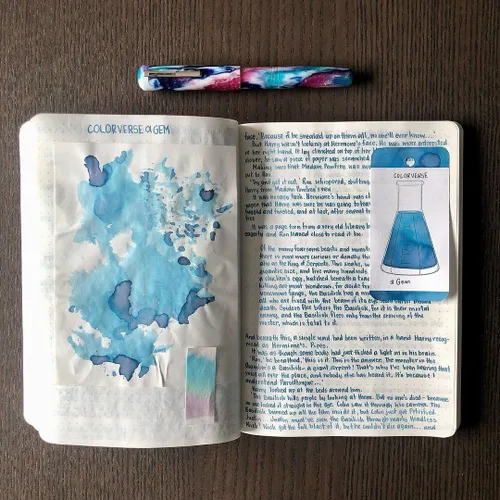 Vista 5 de Colorverse Botella de tinta para pluma estilográfica azul brillante α Gema 2.2 fl oz Brillo/purpurina A base de tinte Serie Proyecto