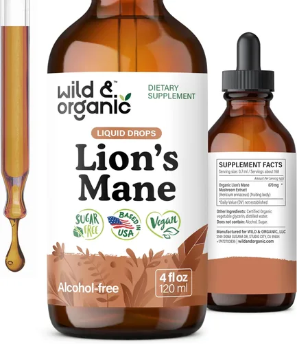 Vista 10 de Wild & Organic Gotas líquidas de melena de leones, apoyo para el enfoque y el cerebro, suplemento de melena de león, tintura de extracto de hongo