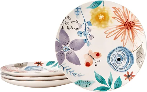 Vista 23 de Bico Blooming Moment - Juego de 4 platos para ensalada de 8.75 pulgadas de cerámica, platos de postre para ensalada, aperitivo, guarniciones, aptos