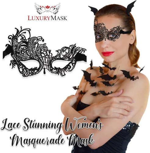 Vista 3 de Lace Masquerade Mask for Women - Venetian Party, Prom, Mardi Gras, Halloween