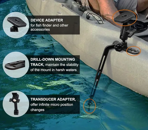 Vista 2 de Fish Finder - Base de bola de 1.5 pulgadas para kayak, soporte electrónico marino para barco, placa de montaje universal, brazo de montaje