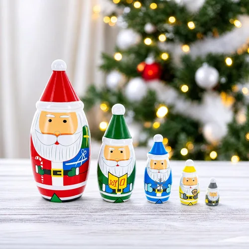 Vista 5 de BestPysanky Juego de 5 muñecas de madera de Papá Noel multicolor de 5.5 pulgadas