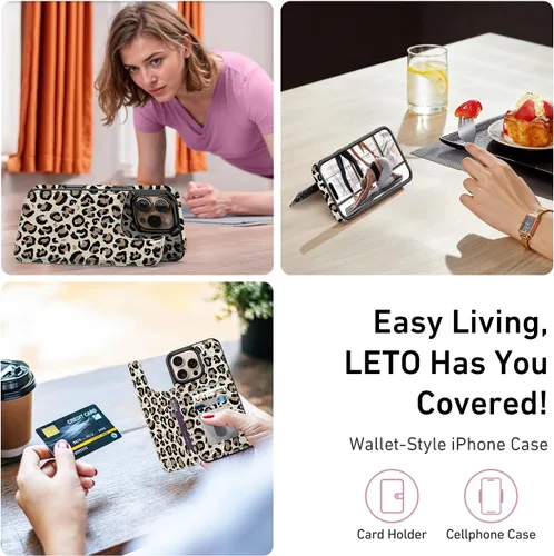 Vista 1107 de LETO para iPhone 15 Pro Funda tipo cartera - Tapa tipo folio con patada - Diseños de moda - Tarjetero - Funda protectora para mujeres y niñas - 6.1