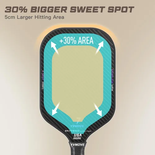 Vista 6 de YVmove T800 Carbon Fiber Pickleball Paddle with 16mm V-Sonic IV Dynamic Core, Premium Pickle Ball Thermoformed Unibody, Elongated Shape, Enhanced