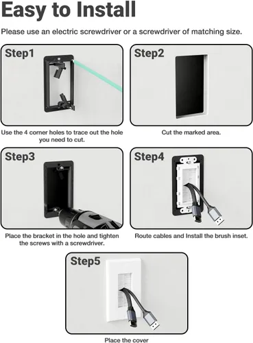 Vista 4 de Placa de pared con cepillo con soporte de montaje, cubierta decorativa para pasar cables de bajo voltaje, ocultador de cables de una sola banda