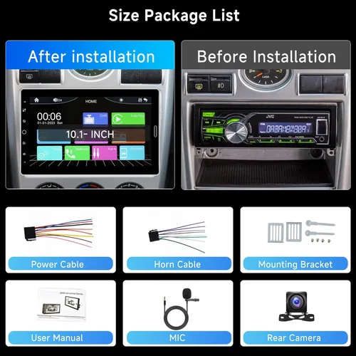 Vista 7 de Rimoody Estéreo de automóvil de 10.1 pulgadas de un solo DIN, pantalla táctil desmontable con Apple CarPlay y Android Auto, cámara de respaldo