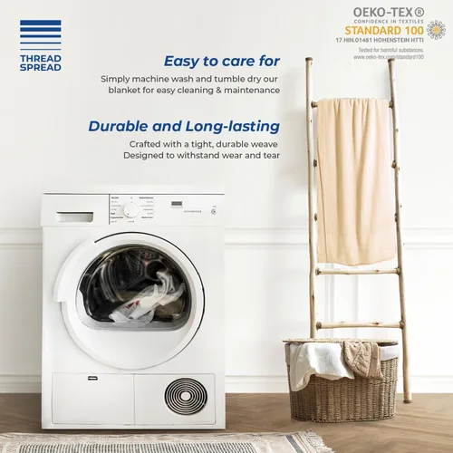 Vista 6 de THREAD SPREAD Manta tejida a mano con patrón geométrico de espiga 100 % algodón de fibra extralarga, suave y acogedora, térmica para todas las Beige