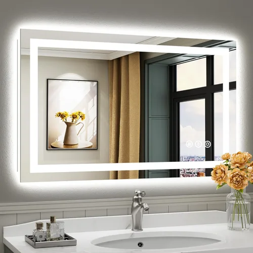 Vista 54 de Briivue Espejo de baño LED de 20 x 28 pulgadas con luces, retroiluminado y frontal iluminado, espejo de tocador de baño con luz antiniebla