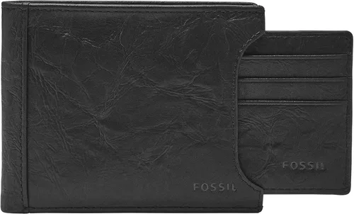 Vista 3 de Fossil Cartera de cuero plegable deslizante 2 en 1 con funda extraíble para tarjetas para hombres, Neel Negro