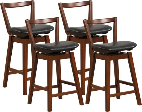 Vista 18 de COSTWAY Taburete de bar, taburete tapizado giratorio de piel sintética de 26 pulgadas con respaldo hueco y asiento acolchado, patas de madera