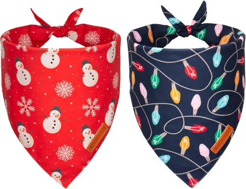 Vista 7 de ADOGGYGO Bandanas rojas de Navidad para perro, bufanda con diseño de reno de Papá Noel, tela premium duradera, bandanas rojas de Navidad para perros