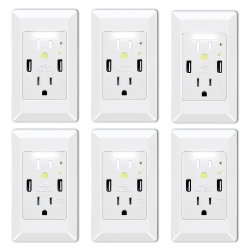 Vista 22 de Salida de receptáculo GFCI eléctrica Greencycle de 15 amperios, paquete de 5 salidas GFCI con indicador LED, resistente a la intemperie, grado