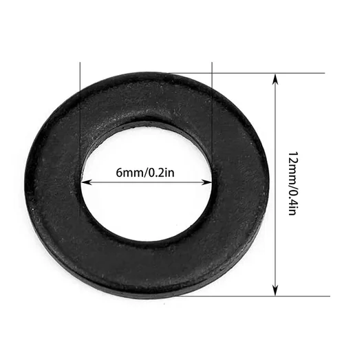 Vista 3 de Juego surtido de 200 arandelas planas métricas M6, acero al carbono, óxido negro endurecido (negro)
