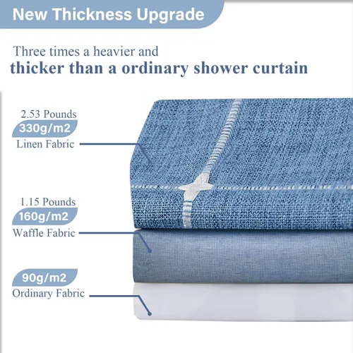 Vista 5 de Cortinas de ducha azules a cuadros Cortinas de ducha de granja con diseño de patchwork a rayas Cortinas de ducha neutras para baño Cortinas de baño