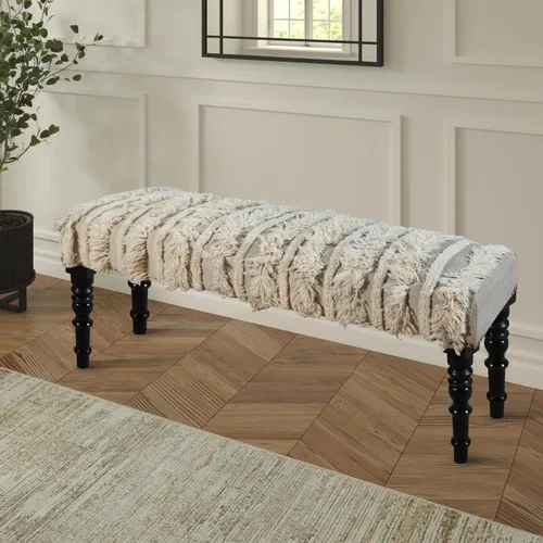 Vista 2 de LR Home Banco Abilene, 47 pulgadas de largo x 16 pulgadas de profundidad x 18 pulgadas de ancho, crema/gris
