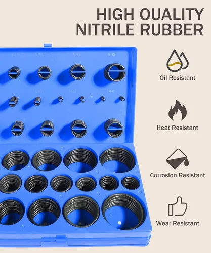 Vista 2 de Kit surtido de 826 piezas de anillos tóricos, kit de juntas tóricas de goma de nitrilo con 4 púas y ganchos, accesorios universales SAE y métricas