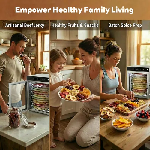 Vista 7 de Electric Food Dehydrator Multi Tray Dehydrator, Stainless Steel Rotary Food Dryer with Touch Panel, 10/12/16 Tray Design, Adjustable Temperature