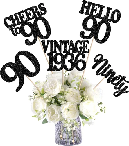 Vista 58 de 15 piezas de centro de mesa de feliz cumpleaños número 10 palos de diez dígitos dobles vintage 2015 centros de mesa de flores palos saludos a 10