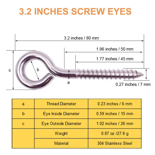 Vista 5 de Paquete de 12 ojales de tornillo de acero inoxidable 304, anillos de gancho de rosca resistentes para yoga, silla de columpio, interior y exterior