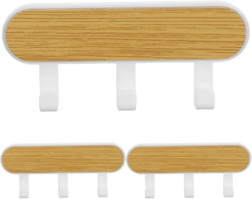 6PCS Self-Adhesive Wall Hooks: Space Saving Multi-Hook Rack - Bedroom Hanging Rack - Wooden Coat Hat Hanger Organizer for Bathroom Hallway