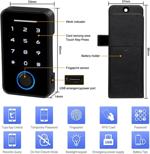 Vista 2 de YiToo Cerradura inteligente para gabinete, sin taladro, magnética sin llave, digital, RFID, Bluetooth, cerradura de cajón de huellas dactilares