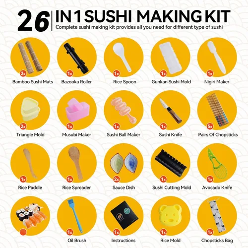 Vista 4 de Kit de fabricación de sushi, kit de sushi mejorado con guía que incluye rodillo de bazooka, molde de corte, esteras de bambú, fabricante de Musubi