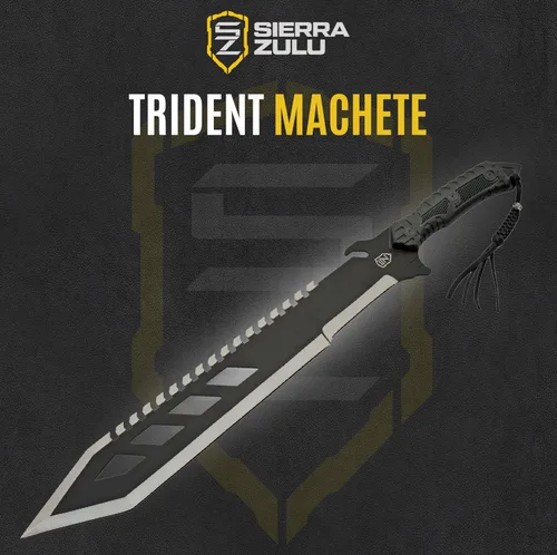 Vista 4 de Sierra Zulu Trident Machete - Acero inoxidable, 24.0 pulgadas en general, hoja modificada Tanto con borde trasero de diente de sierra, funda táctica