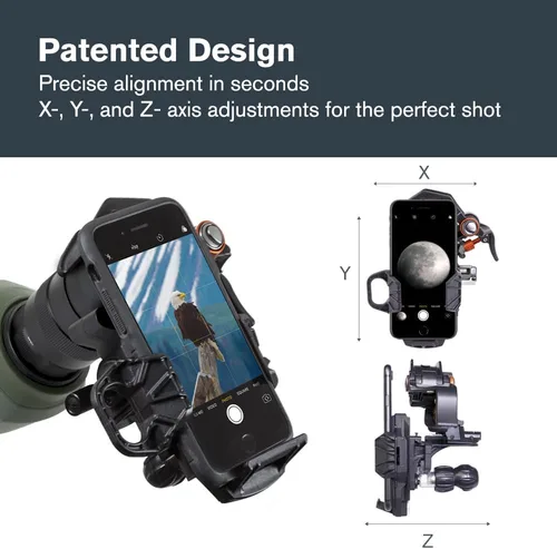 Vista 4 de Celestron – NexYZ – Adaptador universal para smartphone para telescopio, binoculares y miras de detección – Alineación de precisión de 3 ejes
