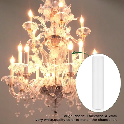 Vista 5 de Cubiertas de vela de plástico blanco de 4 pulgadas de alto, fundas para enchufes de candelabro, juego de 6 cubiertas de zócalo de base de candelabro