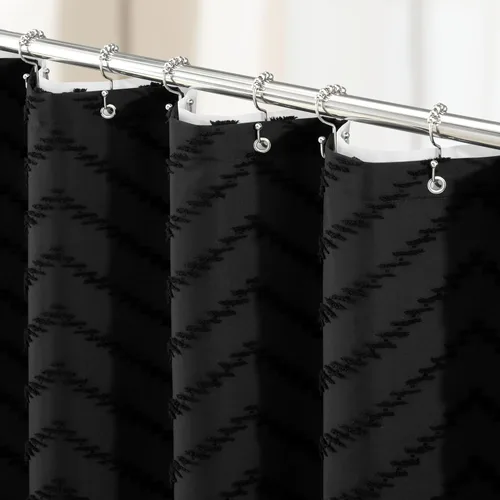 Vista 35 de Dynamene - Cortina de ducha, tela bohemia y rústica con rayas con chebrón en relieve, cortina texturizada para decoración de baño, juego de cortina