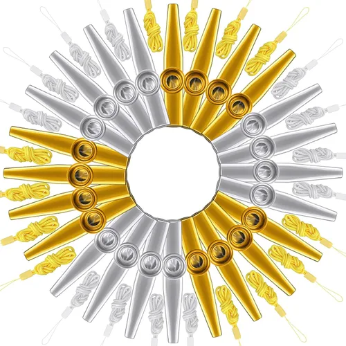 24 piezas de metal dorado y plateado Kazoo con cordones, instrumentos musicales, boca, buen compañero para guitarra, violín, piano, regalos de