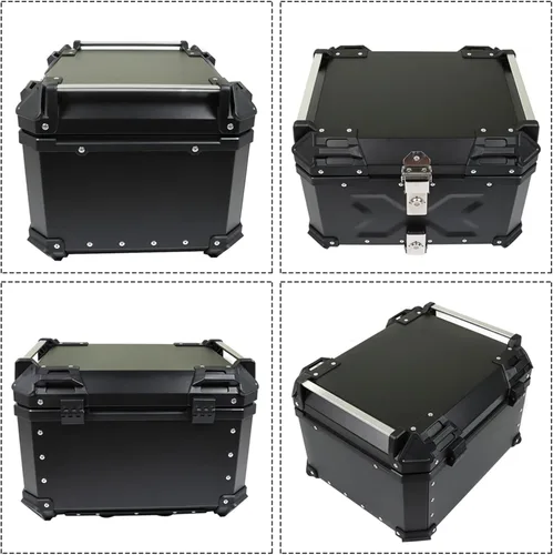 Vista 7 de labwork 55L motocicleta Top Case Tail Box con placa de montaje Aleación de aluminio duro Estanqueidad Bloqueo de seguridad contra robo Metal negro
