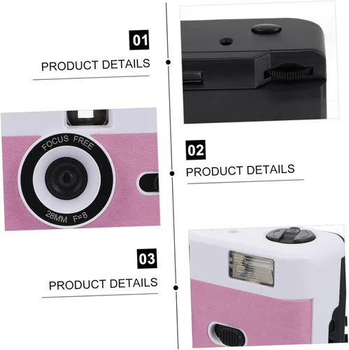 Vista 8 de 1 cámara de película reutilizable con flash integrado retro vintage cámara para fotografía fácil, diseño simple para baja rosa y morado para amigos
