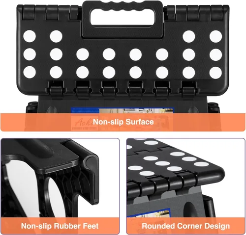 Vista 8 de ACKO Taburete plegable de 17.5 pulgadas, 400 libras, capacidad de peso, taburetes plegables de plástico para adultos y niños, taburete plegable