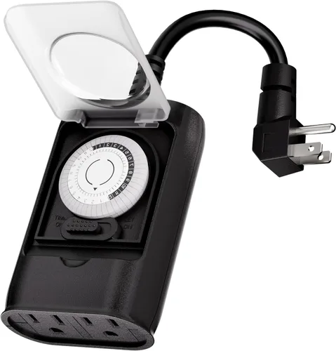 K KASONIC - Toma de temporizador de luz para exteriores, interruptor mecánico de 24 horas, temporizador de enchufe resistente al agua con 2 tomas de