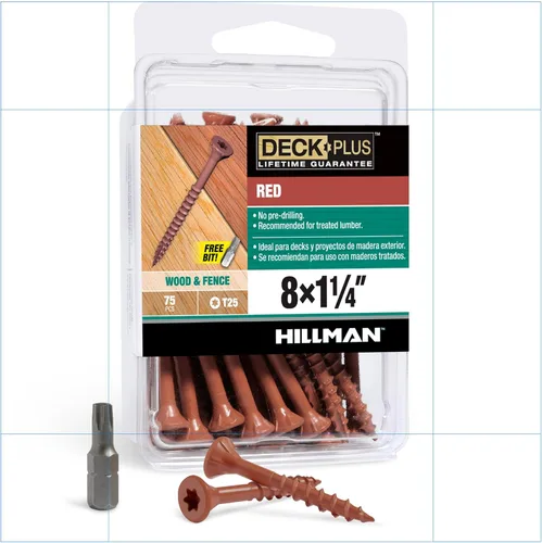 Vista 52 de Deck Plus Tornillos para valla y madera exterior con revestimiento epoxi de 2 pulgadas #8 x 2 Torx/Star Drive Incluido, rosca gruesa, tornillo Rojo