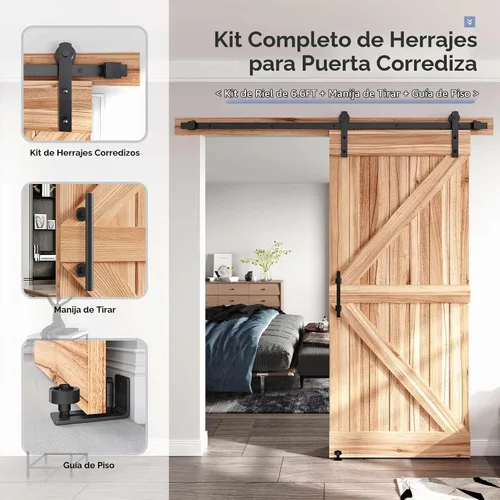 Vista 3 de EaseLife Kit de herrajes para manija y riel de puerta corrediza de granero de 4 pies, polea recta, se desliza suavemente silenciosamente, fácil