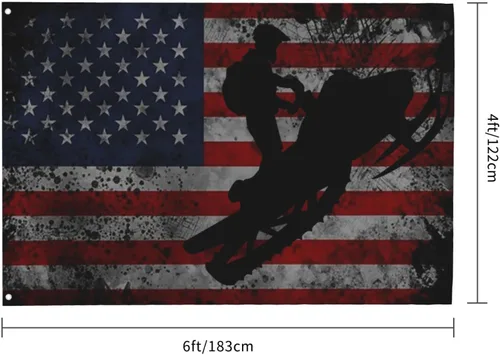 Vista 3 de Bandera de motos de nieve de EE. UU., bandera decorativa duradera de 4 x 6 pies