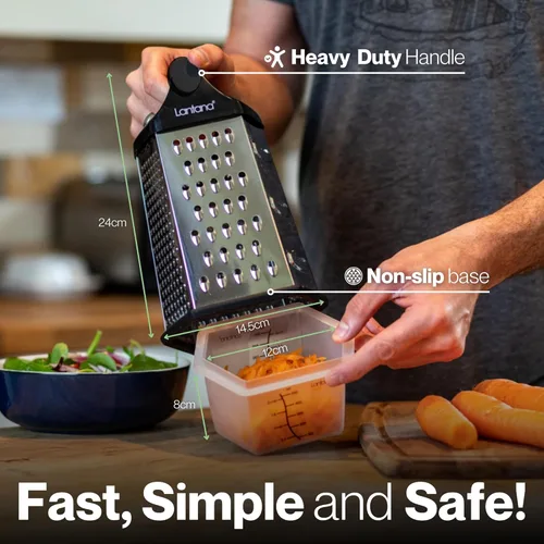 Vista 4 de Lantana Cheese Grater for Kitchen with Container & Lid - Handheld Stainless Steel Box Food Shredder with Handle and 6 Essential Functions for