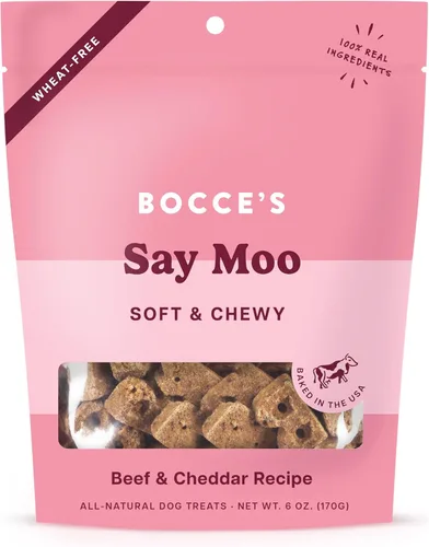 Bocce's Bakery Golosinas horneadas Say Moo para perros, golosinas diarias sin trigo, hechas con ingredientes reales, horneadas en los Estados